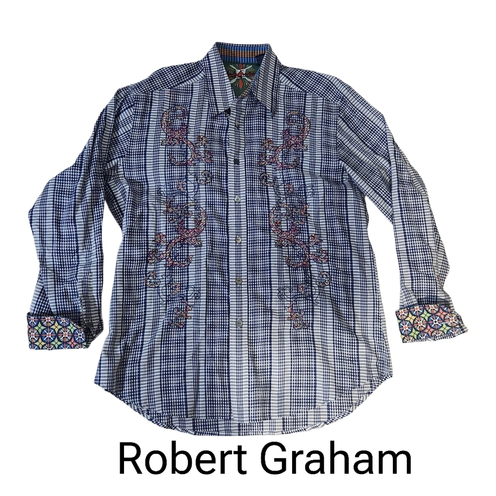 Robert Graham Plaid Embroidered Mens Shirt Suze Large - Picture 2 of 16